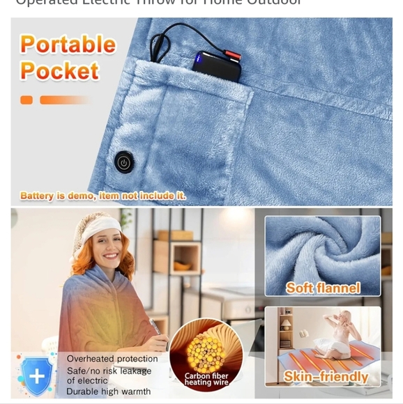 Heated Blanket with USB Connection (Battery Pack Not Included) Can Use Powerbank - Picture 4 of 16